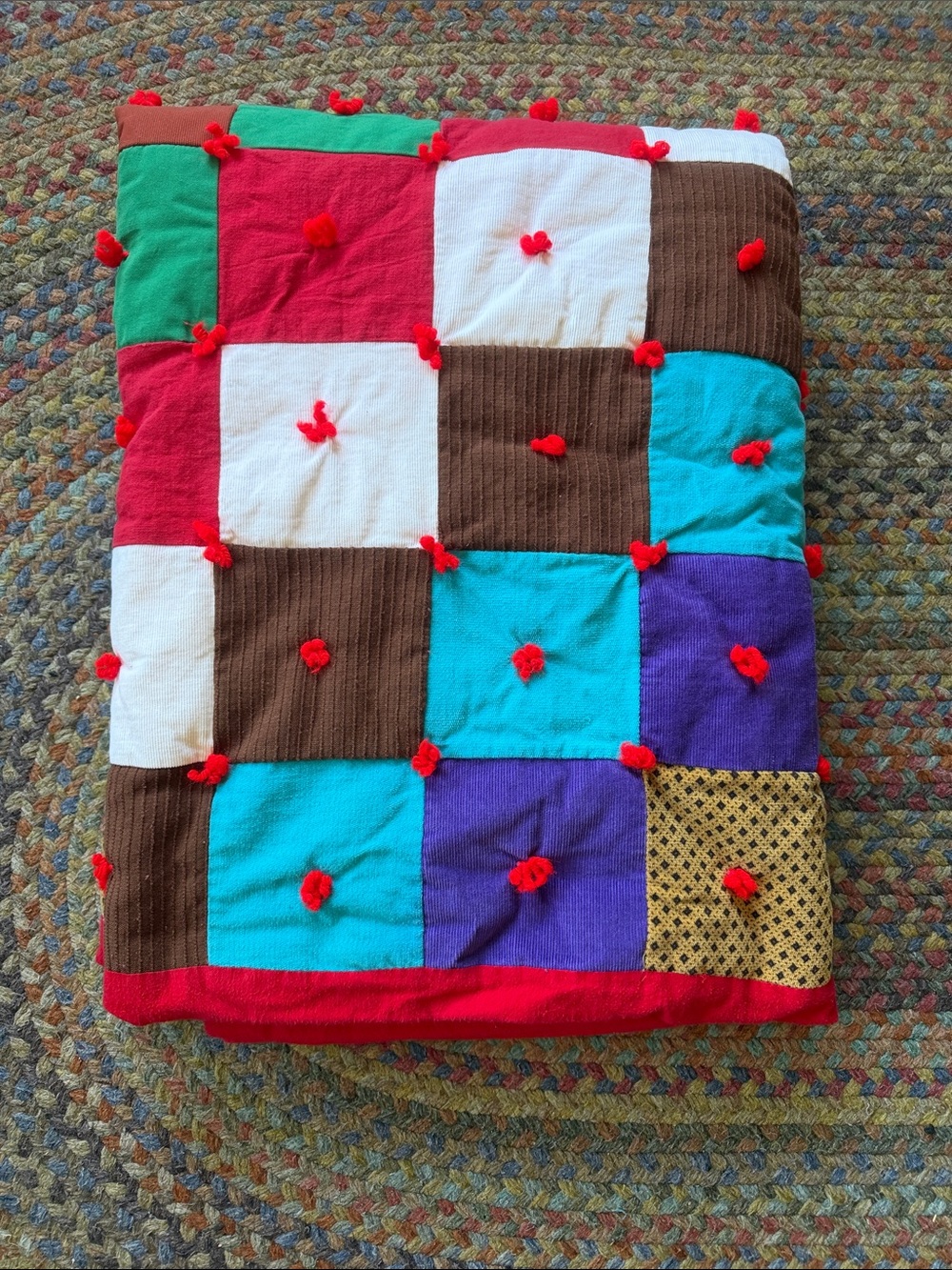 VTG Handmade Patchwork Granny Square Twin Bed Throw Blanket Quilt Multi-Color